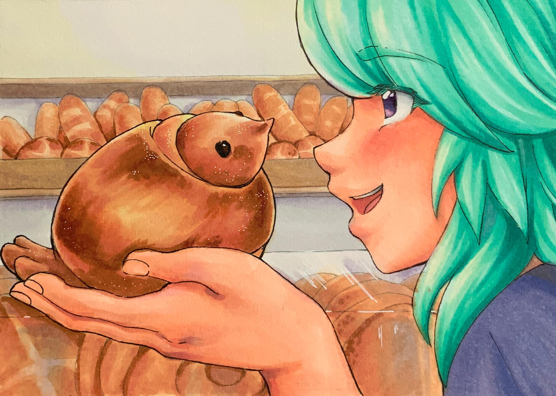 Bread Borb. Copic markers on watercolor paper. 2021..